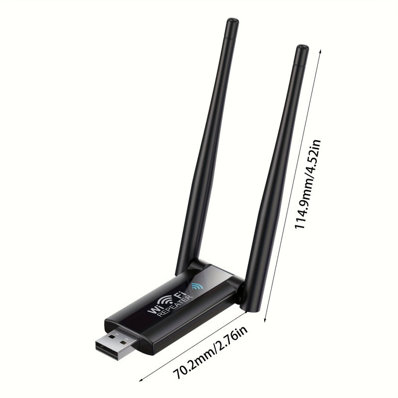 OEKE 300Mbps Dual-Band 2.4GHz USB WiFi Repeater Extender - Amplificador de señal de largo alcance con tarjeta de red, adaptador con antenas dobles, adecuado para cubrir toda la casa, extensor de Wi-Fi alimentado por USB | Diseño inalámbrico elegante | Di