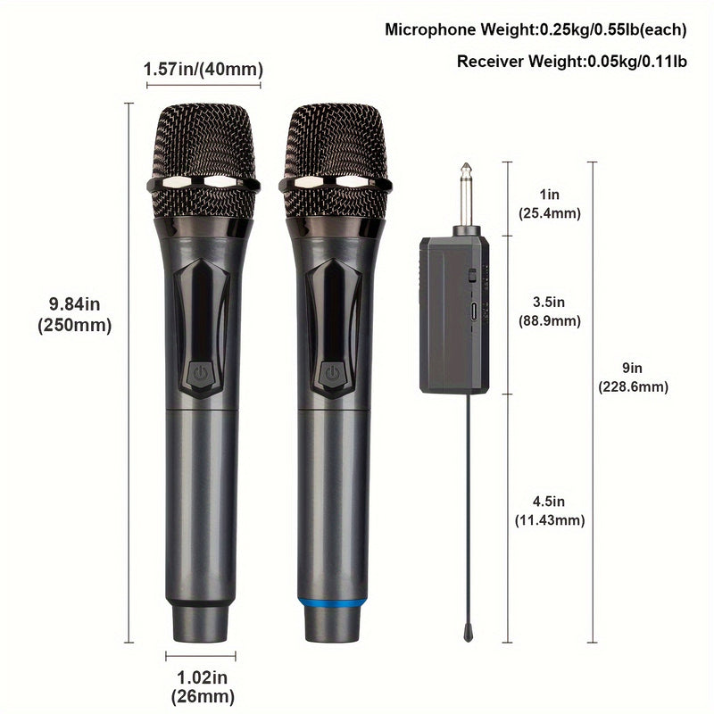 Sistema de micrófono inalámbrico Bomaite con batería recargable para fiestas, reuniones, bodas - Conector jack de 6.35 mm, carga USB, batería de litio de 1200 mAh, potencia máxima de 20W, puerto de carga tipo C