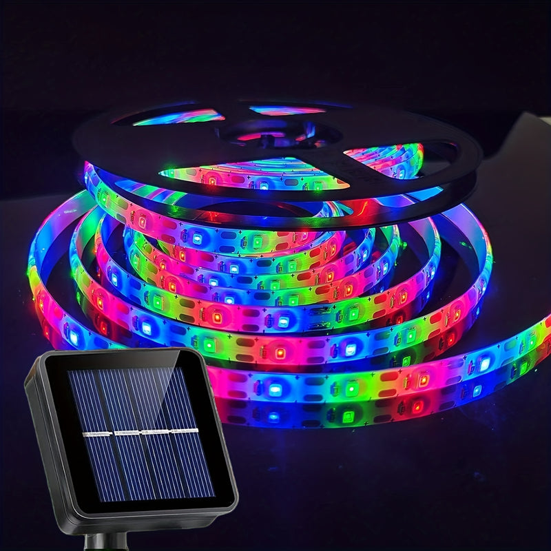 Barra de Luz Solar para Exteriores con Control Remoto, 300 LED/5.0 metros, Luces para Escaleras y Uso Exterior, 8 Modos de Iluminación Automática Encendido/Apagado para Cenadores, Piscinas y Gallineros