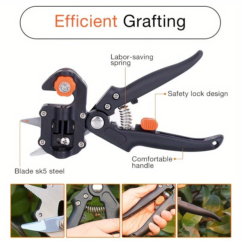 Utensilios de Injerto para Jardinería: 3 Cortes Diferentes + Destornillador + Llave Pequeña + Bolsa Especial de Almacenamiento, Tijeras Agrícolas para Poda de Árboles Frutales con 3 Cortes