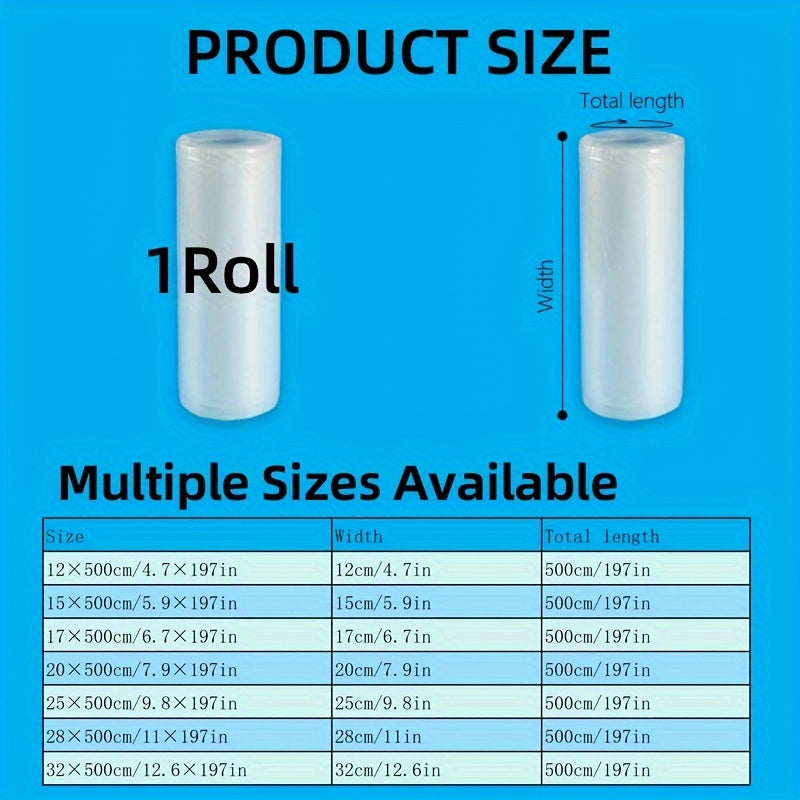 Rollo de Bolsas para Sellador al Vacío - Longitud de 5m, Ancho Personalizable para un Almacenamiento y Frescura Óptimos de los Alimentos, Ideal para Cocinas Domésticas y Comerciales, Material PE+PA, Uso Desechable, Perfecto para Salmón, Carne, Verduras y