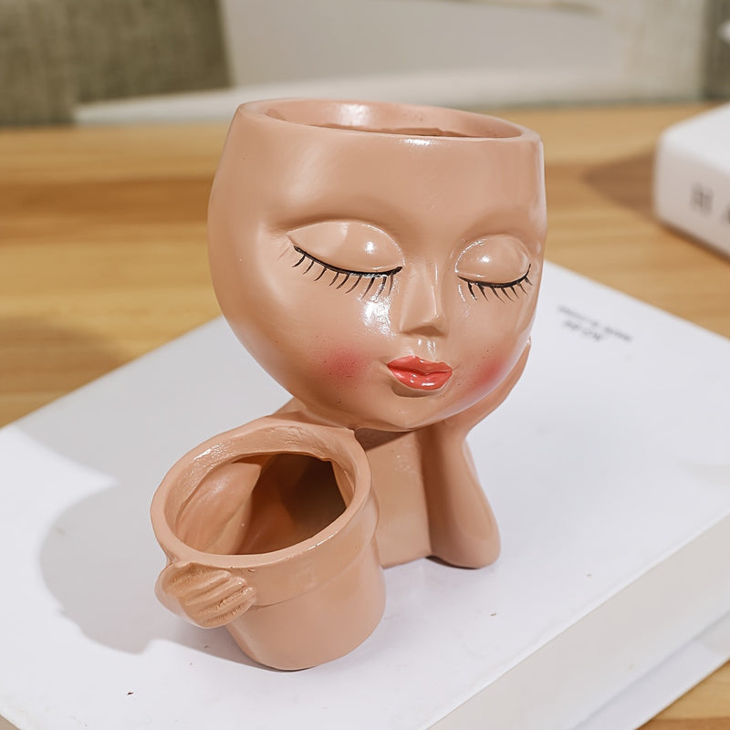 Jarrón de resina clásico con diseño de rostro humano - Ideal para decoración del hogar
