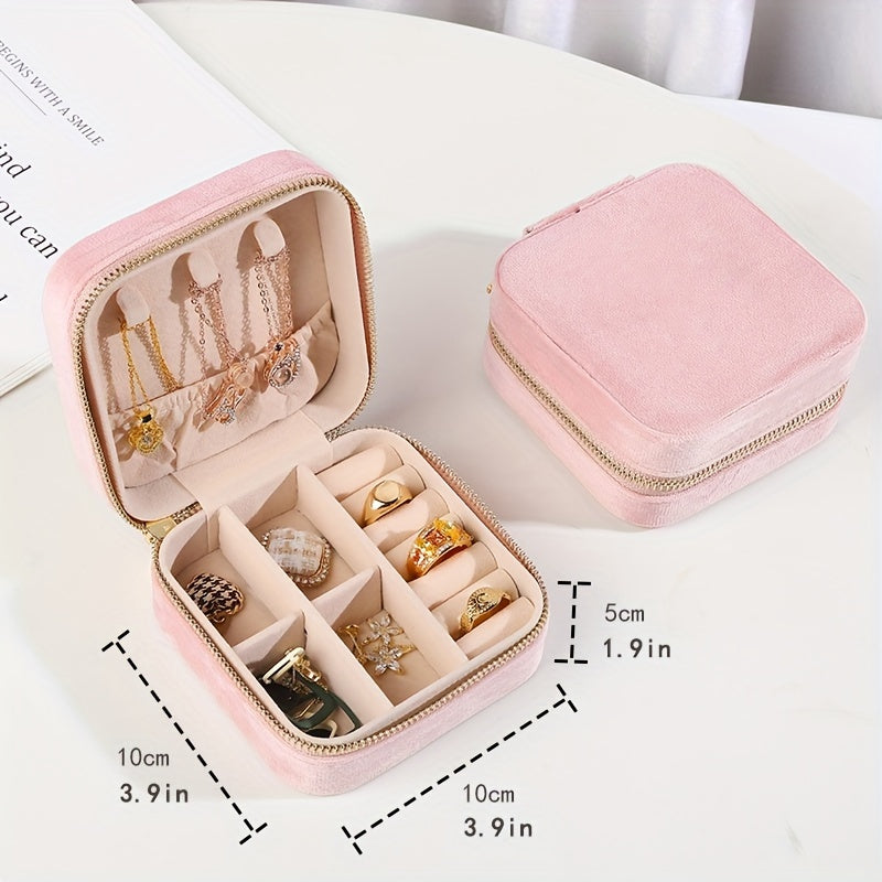 1pc Caja De Almacenamiento De Joyas Portátil Pequeña, Caja De Paquete, Caja De Joyería De Viaje De Terciopelo Para Anillos, Collares, Pulseras, Pendientes, Clips Para El Cabello, Etc. Estilo Elegante Y Exquisito
