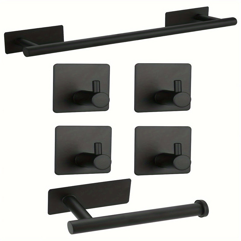 Juego de 6 toalleros contemporáneos, kit de herrajes para baño de acero inoxidable con toallero, toallero de pared, portarrollos de papel higiénico, ganchos para batas - Instalación sin taladros