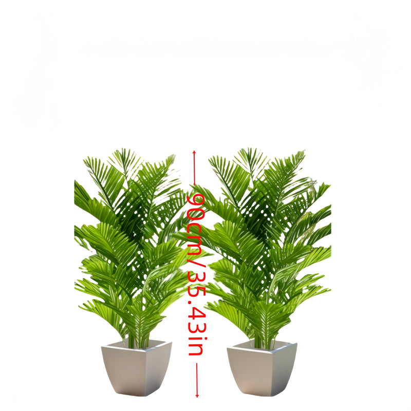 2 Piezas de Palmeras Artificiales Grandes Duraderas 89.99 cm - Plantas Falsas Tropicales con 48 Hojas Grandes, Adecuadas para el Hogar - Sin Mantenimiento Requerido - Perfectas para Todo Tipo de Ambientes, Interior y Exterior - Ideales para Escenas de Am