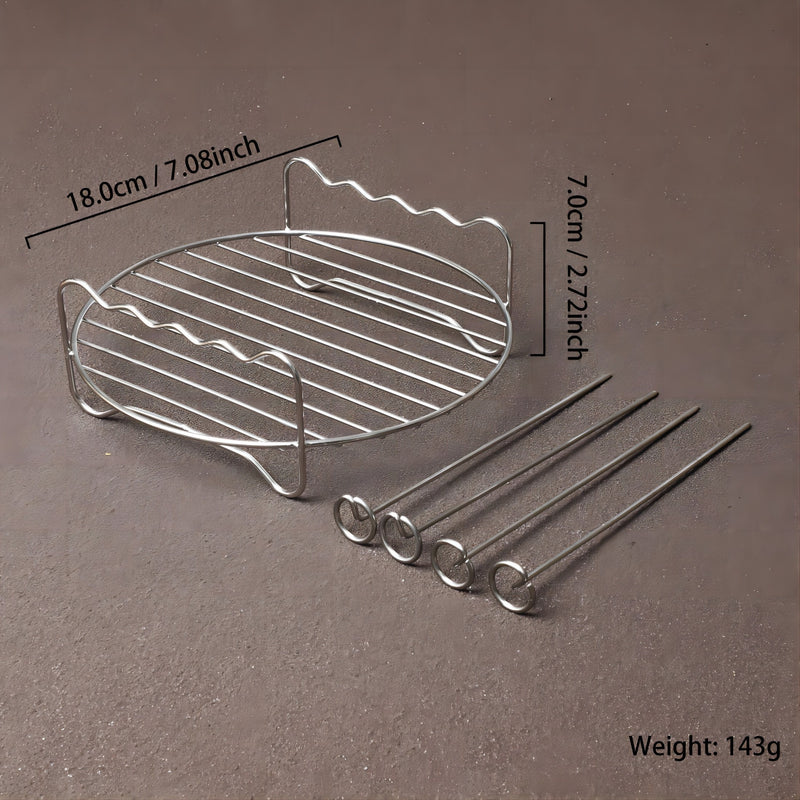 1pc Rejilla para Freidora de Aire de Acero Inoxidable con 4 Brochetas - Doble Capa, Incluye Alfombrilla de Silicona, Ideal para BBQ y Horneado, Regalo Perfecto para Mamá, Esencial en la Cocina