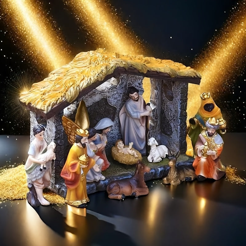 Conjunto de 12 piezas de la escena de la Natividad, Figuras de resina de Navidad, Decoración artesanal, No necesita electricidad, con exhibición interior y exterior para hogar, oficina, sala de estar, dormitorio, decoraciones de vacaciones y cumpleaños