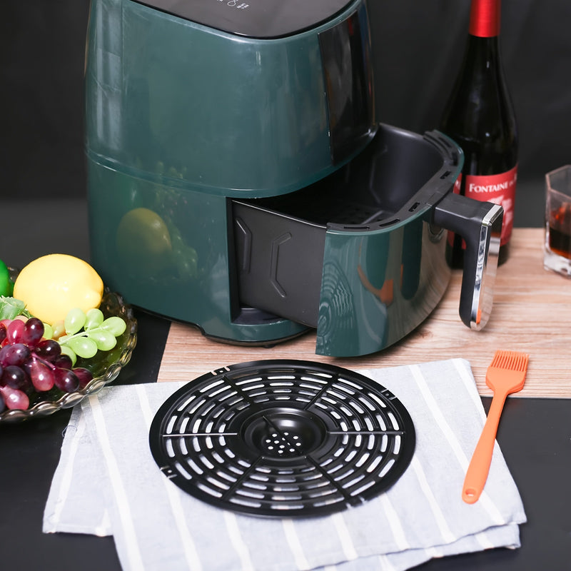Sartén de repuesto para freidora de aire, apta para freidoras de aire de 3,7 QT, sartén antiadherente de 5 QT con parachoques de goma y cepillo de silicona