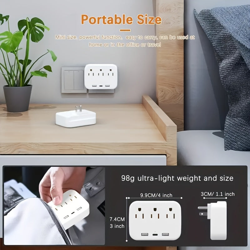 3 Enchufes de CA + 3 Puertos USB: ¡El Adaptador de Expansión de Enchufes Múltiples Definitivo con Cargador USB C!