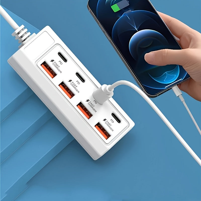 Centro de carga USB de 8 puertos con carga rápida de 25W, interfaz múltiple, compatible con teléfonos inteligentes y dispositivos, ≤36V, centro de hogar inteligente | Estación de carga moderna | Centro de carga compacto, estación de carga USB