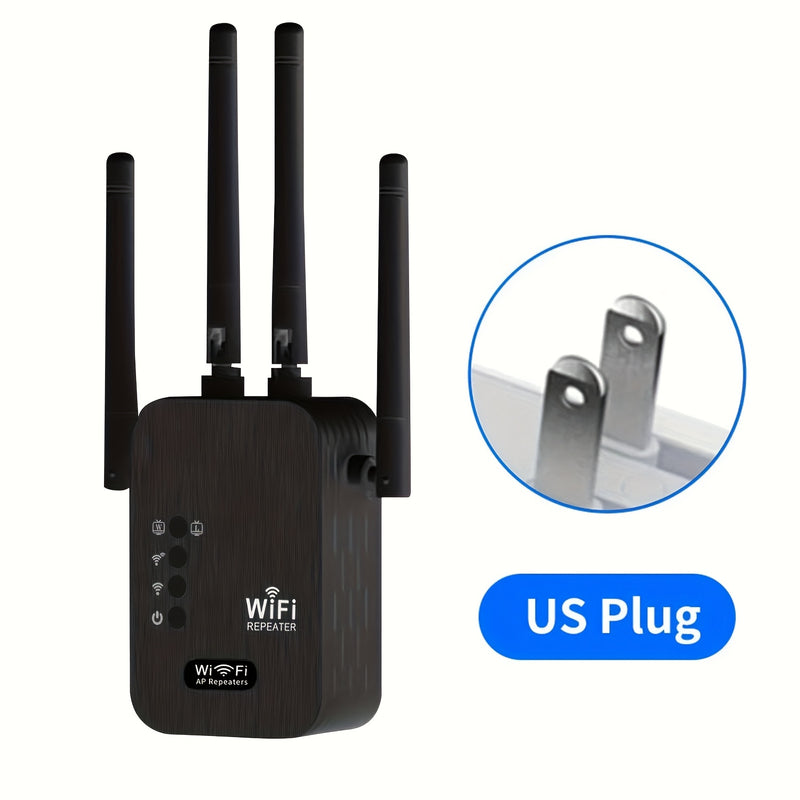 Amplificador de Rango WiFi 300Mbps 2.4GHz, 4 Antenas, Cobertura 360°, 4 Modos, Puerto Ethernet, Configuración con un Clic, Extiende la Cobertura hasta 3000 Pies Cuadrados, Compatible con 35 Dispositivos, Diseño Moderno, Amplificador Inteligente (Extensor