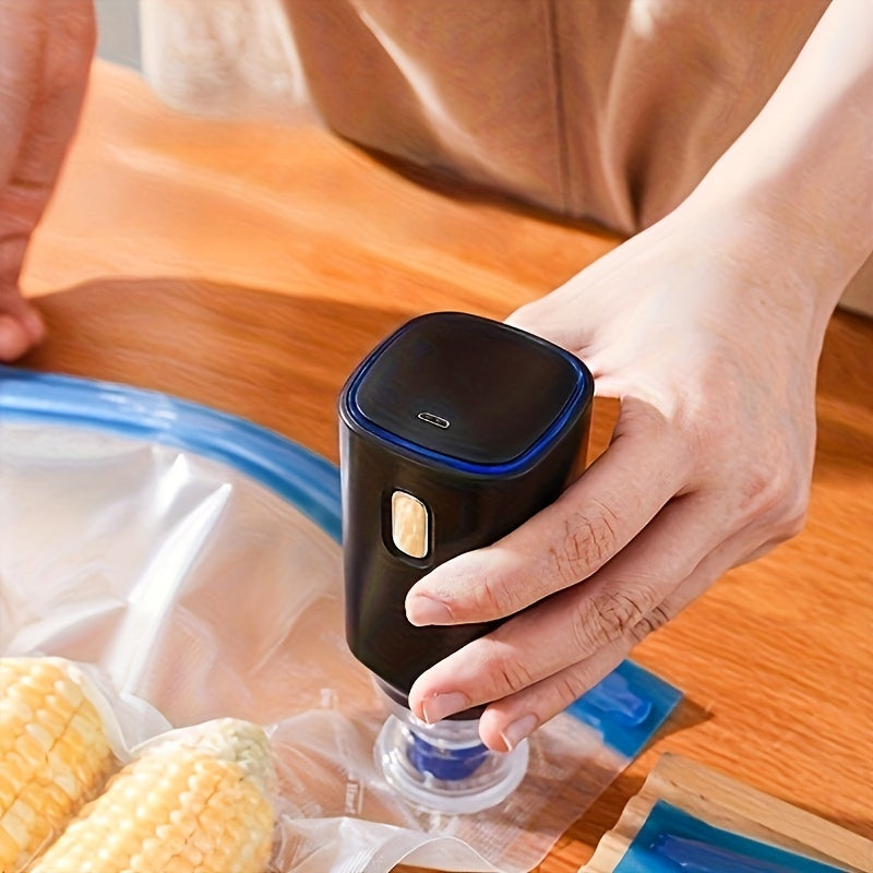 Selladora Eléctrica Portátil Recargable USB - Bomba Automática para Conservación de Alimentos con 5 Bolsas Reutilizables, Preservación de Frescura y Sabor para Carne y Verduras, Diseño Ergonómico, Uso en Cocina y Viajes, Sellado Compacto y Duradero, Mang