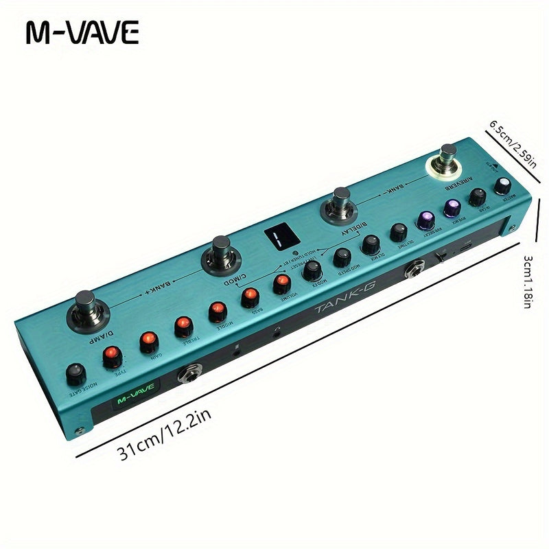 Pedal de efectos para guitarra M-VAVE TANK-G multifunción con supresor de ruido, 9 ranuras para preamplificador, ecualizador de 3 bandas, 3 modulaciones, 3 delays, 3 reverbs, 8 ranuras para cabinas IR, afinador, aplicación y software para PC, recargable
