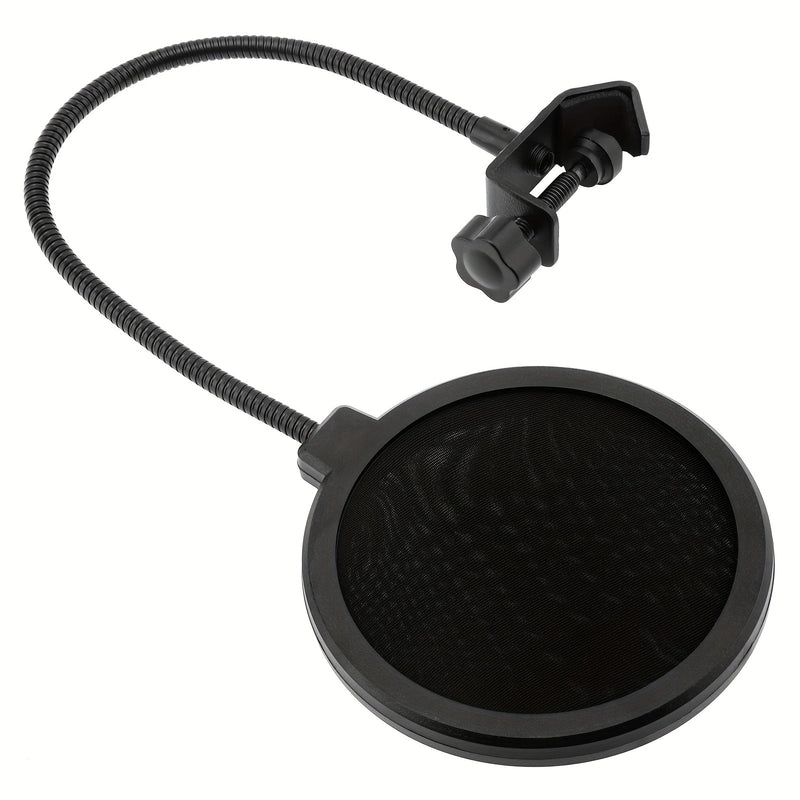 Filtro de Pop de Micrófono de Doble Capa con Cuello de Ganso Ajustable 360° - Ideal para Grabación Vocal y Transmisión en Vivo, Negro
