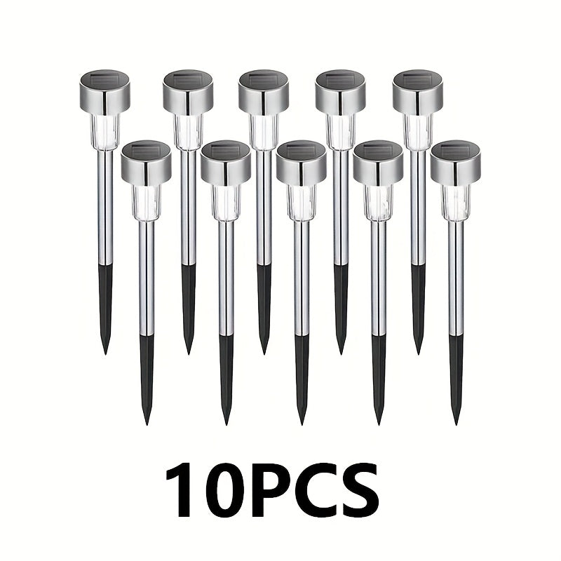 10pcs Luces LED Solares, Luces de Varilla de Acero Inoxidable para Exteriores, La Mejor Elección para Regalos Festivos, Adecuadas para Patios, Céspedes, Senderos, Terrazas y Jardines, Decoración de Caminos en Fiestas y Pasillos