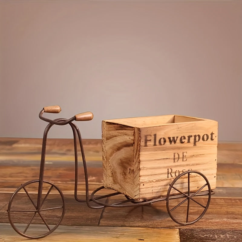 Soporte para Plantas de Triciclo de Madera Rústica Vintage - Encantador Soporte de Hierro para Macetas de Bicicleta para Decoración de Hogar y Oficina, Exhibición de Jardín Interior/Exterior Perfecta y Idea de Regalo Única para Fiestas