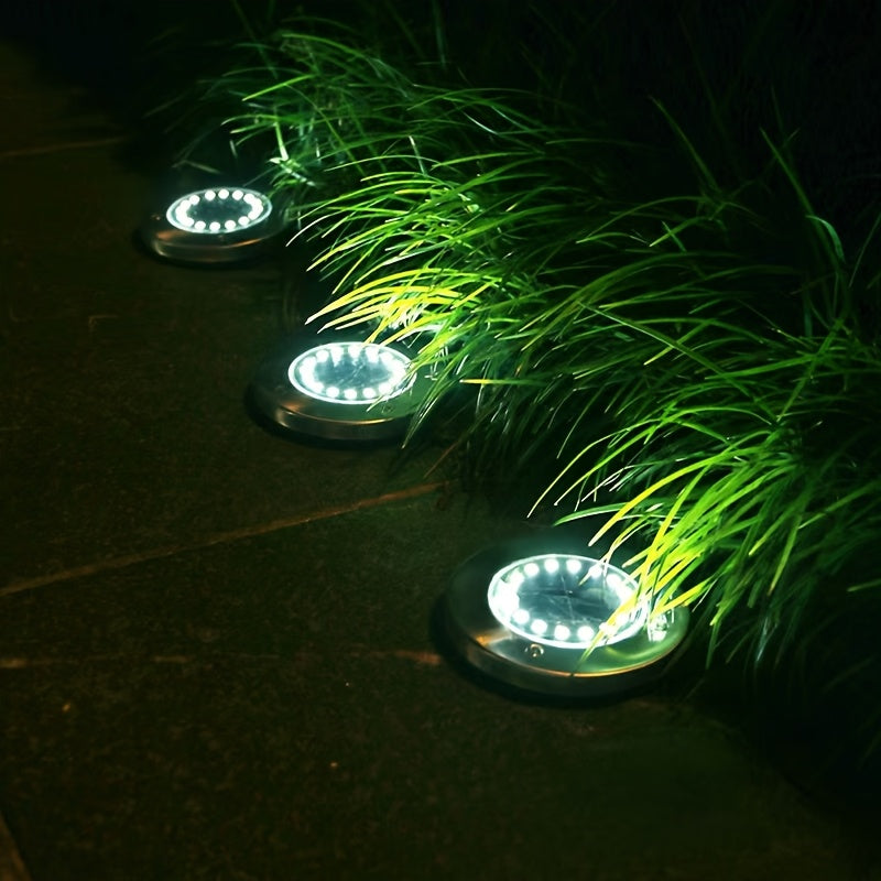 Luces de tierra de 12 LED de acero inoxidable con energía solar - Iluminación de escaleras y senderos de jardín al aire libre, decoración de paisaje eficiente en energía con macetas de flores vibrantes, luces solares al aire libre, iluminación de escaler