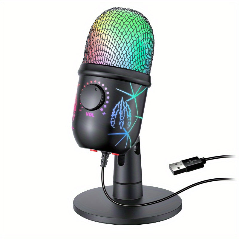Microfono para Juegos USB-A, Micrófono de Condensador para PC/MAC/PS4/PS5/Teléfono - Cardióide con Iluminación RGB