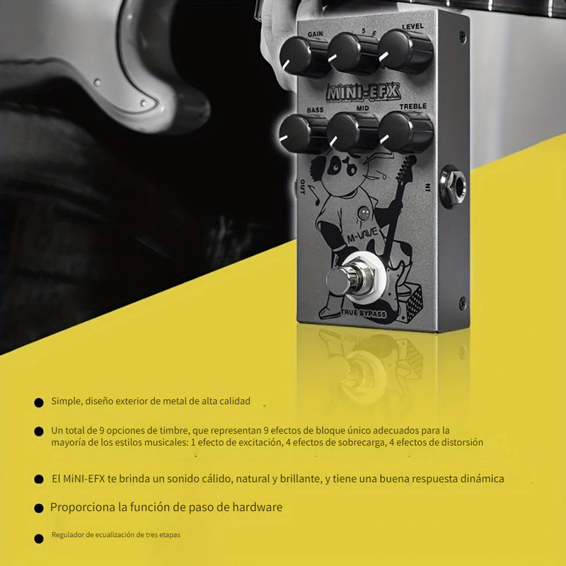 Pedal de Efectos Digitales para Guitarra Eléctrica 9 en 1, MINI-EFX Unidad Única con 9 Preestablecidos: Drive, Overdrive, Distortion, Metal y Soporte USB para Grabación en Computadora, Equipo Musical, Acabado Metálico Elegante, Efectos de Alta Calidad
