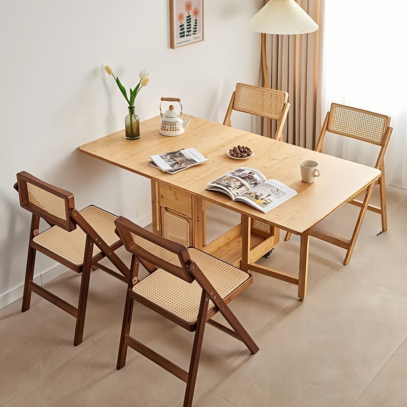 Silla plegable moderna de bambú de 1 pieza con asiento de mimbre - Color marrón claro, diseño de espalda abierta, estructura de bambú duradera, capacidad de peso de 150 kg, no necesita ensamblaje - Ideal para uso en casa o en la oficina, silla de oficina