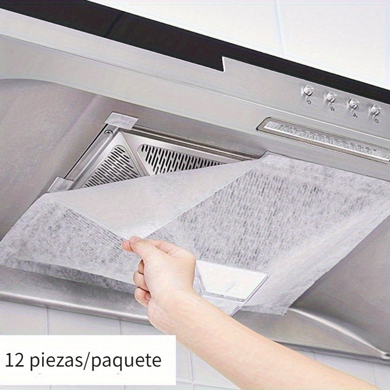 12/24pcs Cubierta para Campana de Cocina a Prueba de Aceite, Película Absorbente de Aceite, Filtro de Malla de Papel Absorbente de Aceite, Absorbente de Aceite Desechable Lateral, Suministros de Cocina, Sin Batería