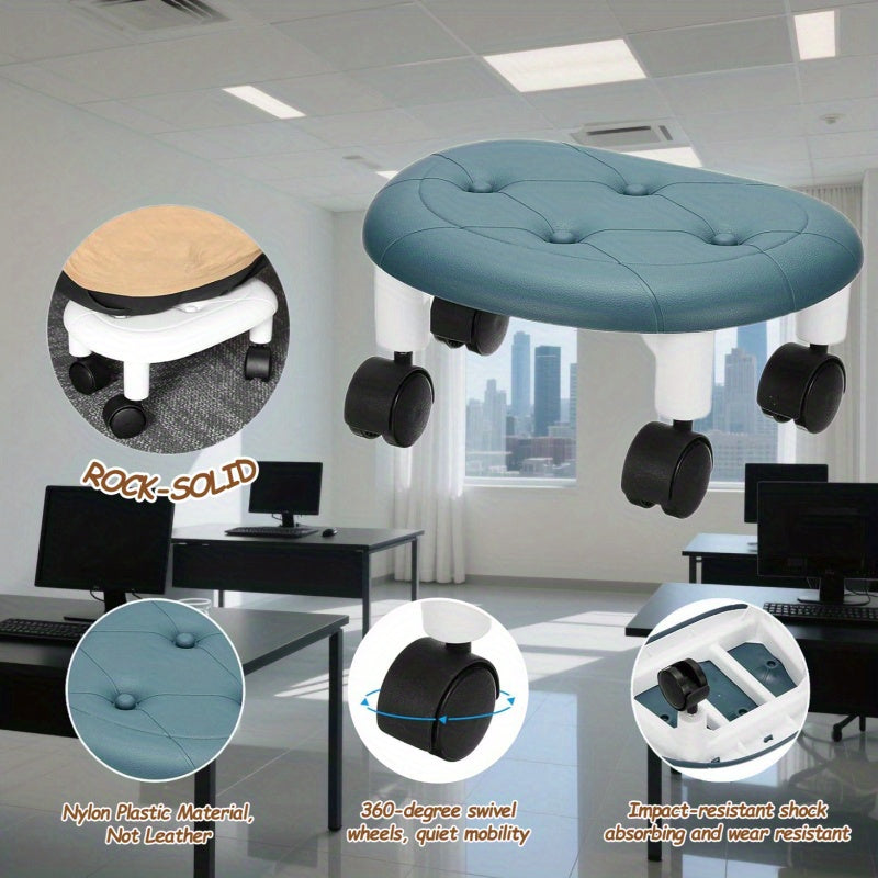 Taburete de cuatro ruedas, silla universal para oficina con rodillos para 4 estaciones, asiento bajo para pedicura, ideal para hogar, oficina y limpieza del piso