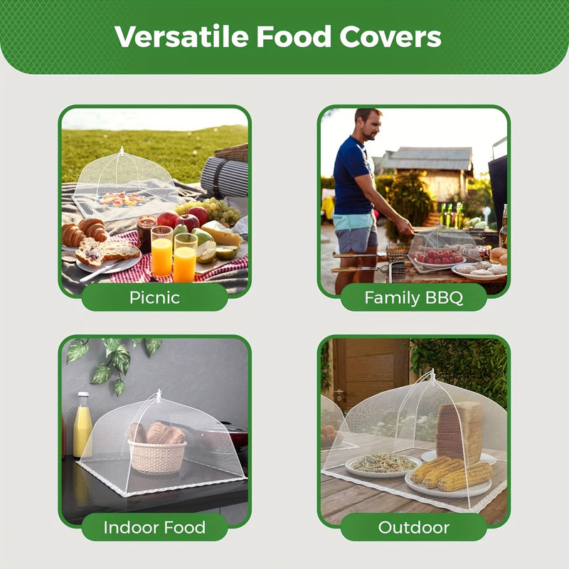 3pcs/6pcs Cubiertas Plegables Pop-Up para Alimentos - Mallas de Acero Plástico Reutilizables para Camping, BBQ y Picnics al Aire Libre - Antiinsectos, Seguras para Comida, Varios Tamaños (12.6”-18.5”), Blancas, Esenciales para Barbacoa, Protección Funcio