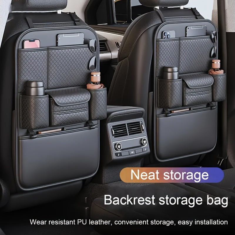 Bolsa de almacenamiento de respaldo de asiento de automóvil Ling Grid 4021, Negro, Sin necesidad de energía, Organizador de vehículo con caja de pañuelos, estante de almacenamiento de respaldo de silla para almacenamiento y organización de garaje y hogar