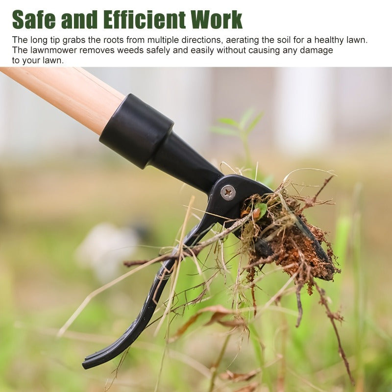 Pulidor de malezas de acero manual de 3 secciones con cabeza de cuatro garras y mango largo - Diseño de poste ergonómico para la fácil eliminación vertical de malezas, no se requiere doblarse o arrodillarse, herramienta de jardín duradera de metal para e