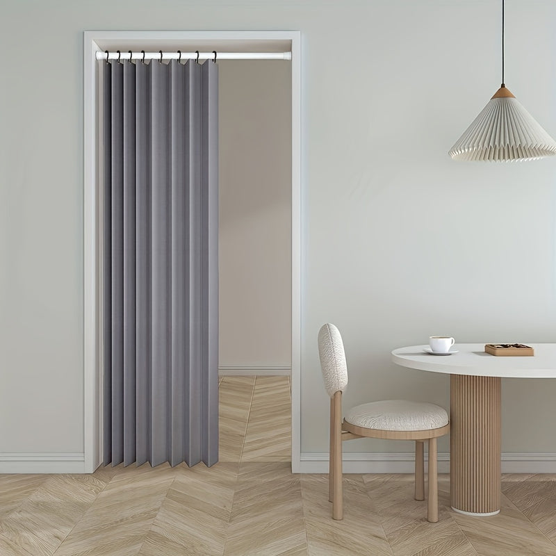 Cortina de baño plegable de alta calidad sin perforación, con ganchos metálicos, tela beige texturizada, diseño moderno para separación de áreas secas y húmedas, privacidad, fácil almacenamiento, divisor de zona húmeda, complemento de decoración contempo