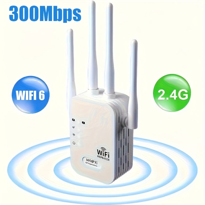 Amplificador de señal WIFI, extensor de WIFI, transmisión inalámbrica de alta velocidad de 2,4 GHz sin retrasos, equipado con puertos de red, utiliza 4 antenas para una de 360°, cubre una superficie de hasta 9000 pies cuadrados, adecuado para más de 35 d