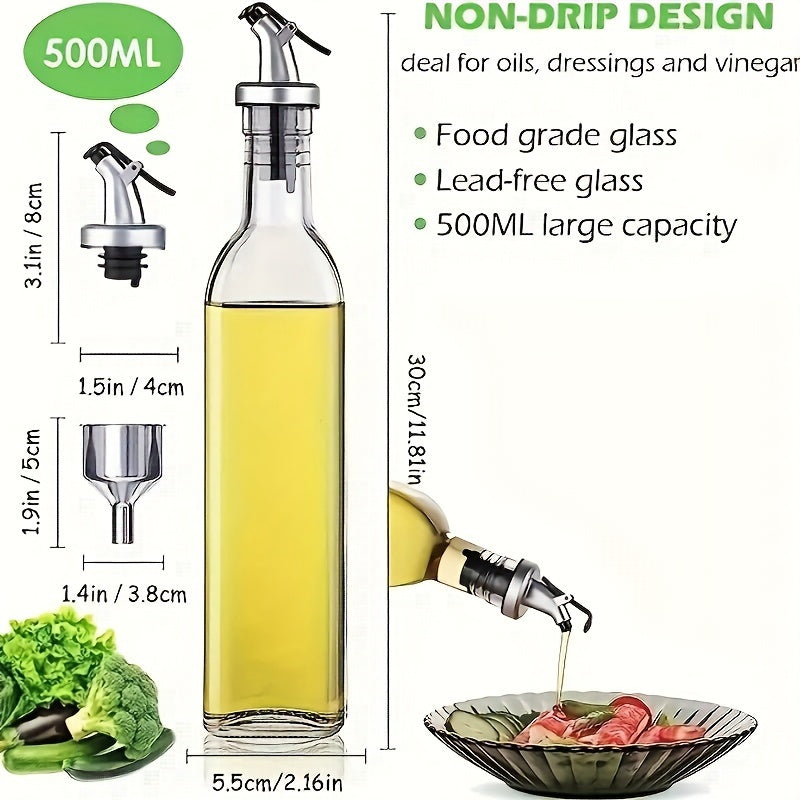 Dispensador de Aceite de Oliva de Vidrio a Prueba de Fugas con Embudo - Perfecto para Cocinar, Barbacoas y Picnics | Esencial de Cocina Libre de BPS