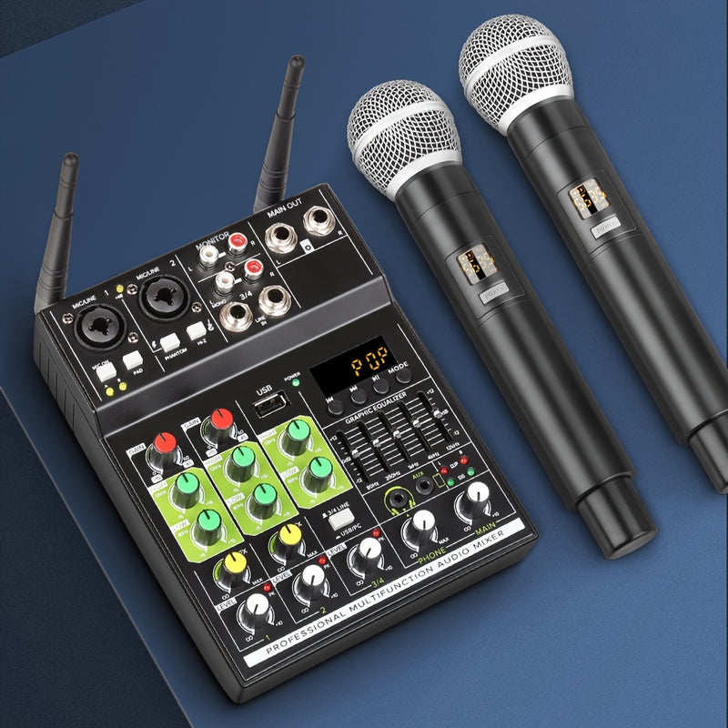 Máquina de 4 vías con micrófono inalámbrico profesional con ecualizador USB inalámbrico con efectos DSP para presentaciones en casa, escenario y KTV GT4
