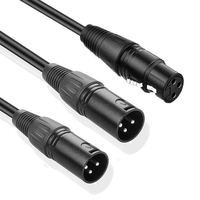 Cable XLR modular de aleación de zinc con divisor 2 hembra a 1 macho, línea de audio de 3 pines para micrófonos, color negro y plateado resistente, longitud de 1.5 m/5.9 pies, equipo de audio profesional | Cable modular | Cable duradero
