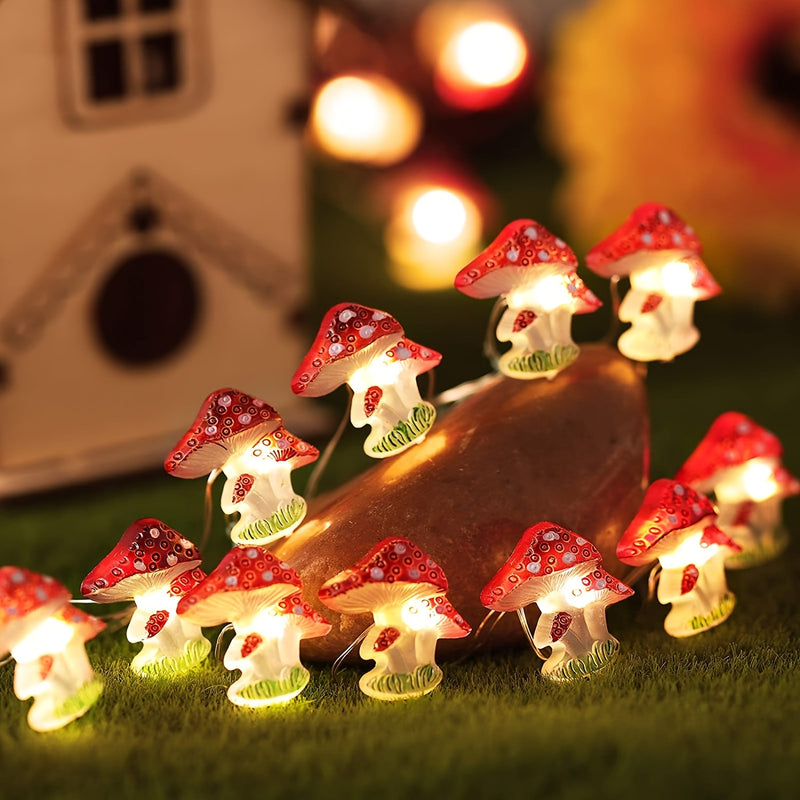 Lámpara de hongos con luces, lámpara de hadas con forma de hongo a pilas, guirnalda de luces con alambre de cobre ideal para decoración de jardín y festivales, 2m/6.6 pies, 3m/9.9 pies, decoración para Navidad y Halloween
