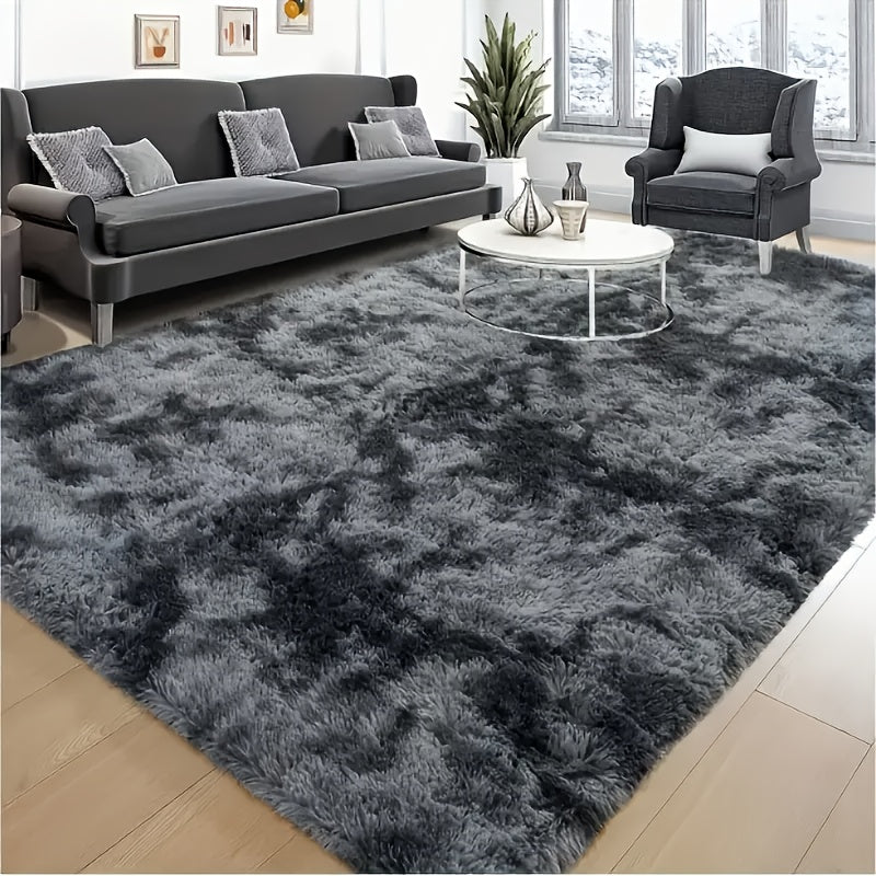 1 pieza de alfombrilla de colores mezclados/ti-dye/sólidos, material de poliéster tejido, hecha a máquina, diseño elegante rectangular, alfombras para el hogar.
