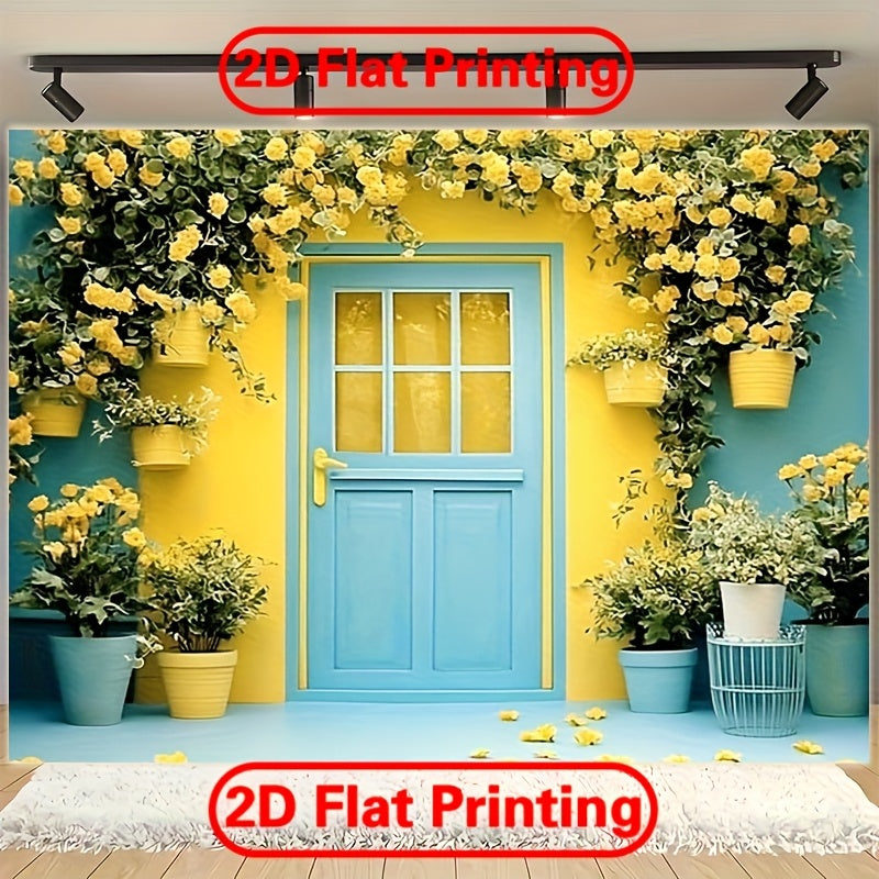 Telón Fotográfico de Jardín Primaveral 2D con Flores Amarillas - Tela de Poliéster para Fotos, Gran Tamaño, Decoración para Fiestas al Aire Libre y en Interiores, Perfecto para Celebraciones de Primavera, Adornos para Hogar y Estudio, Letrero Colgante pa