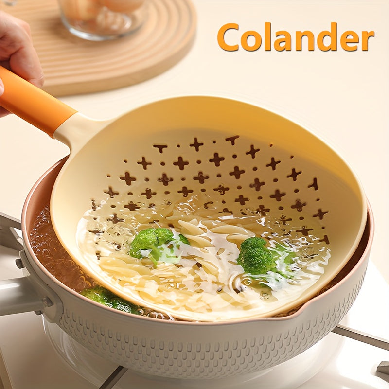 1 pza., Colador de cocina, Cuchara de mango largo de plástico grande para escurrir en el hogar, Colador de alta temperatura resistente a los fideos de salvamento, Utensilios de cocina, Accesorios de cocina, Suministros para hornear