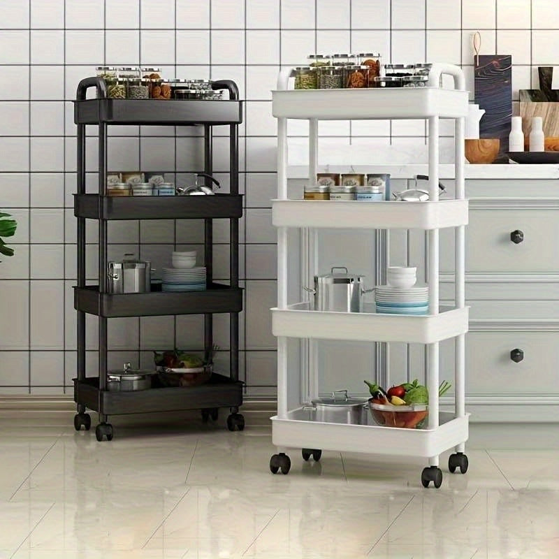 Carro de utilidad de 3 niveles con asa - Organizador de almacenamiento multifuncional con ruedas para cocina, oficina, sala de estar - Plástico duradero, blanco, carro de almacenamiento de cocina, organizador de habitaciones versátil, diseño elegante, as