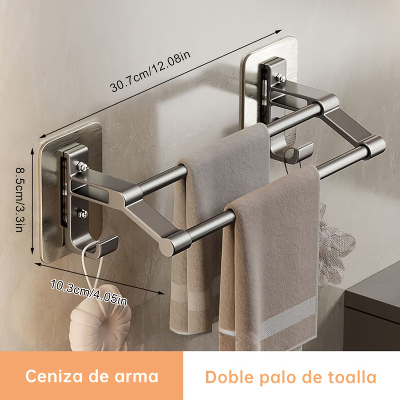 Musurjoy 1pc Barra de toalla doble, espacio de aluminio soporte de toalla de baño, soporte de toalla montado en la pared, organizador de almacenamiento, accesorios de baño, regalo perfecto para el Día de San Valentín/Pascua
