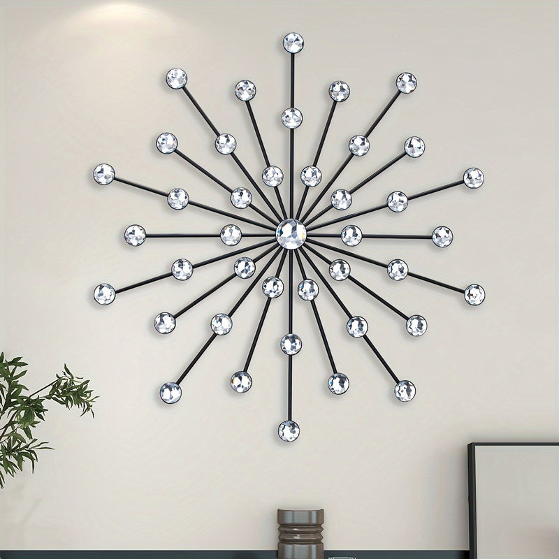 Arte de Pared Metálico Estrella Elegante - Estilo Clásico, Hierro Negro con Acentos de Cristal, Decoración Fácil de Colgar para Sala de Estar y Fondo de TV, Decoración del Hogar