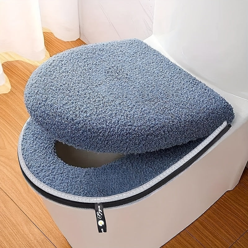 Funda gruesa para inodoro de invierno, juego doble con cremallera, cojín de baño con asa, suave y firme, lavable a máquina, ideal para el hogar, para hombres y mujeres, perfecta para el invierno, regalo ideal para familiares y amigos