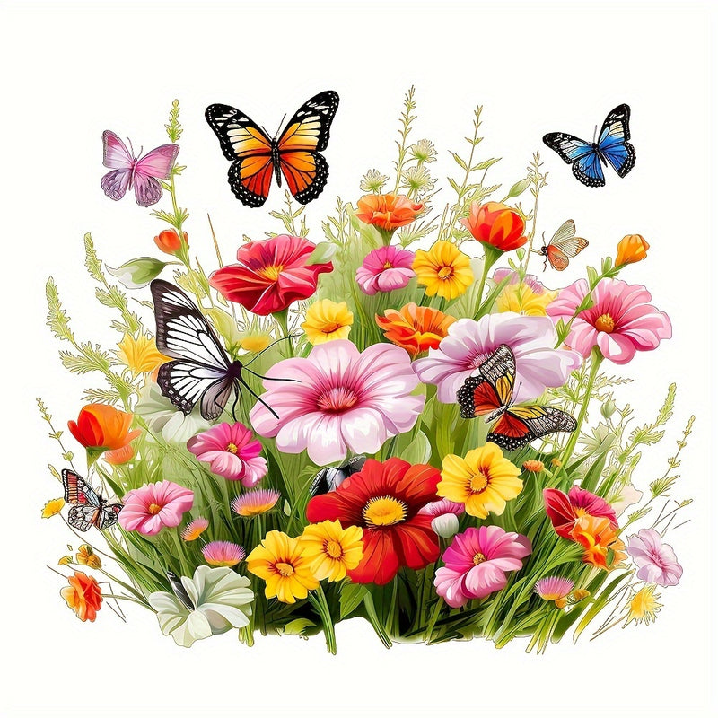 Calcomanía para Tapa de Inodoro de Flores y Mariposas - Pegatina de PVC Mate Reutilizable para Superficies de Baño de Cerámica, Forma Irregular, Arte de Pared Multiusos para Decoración del Hogar