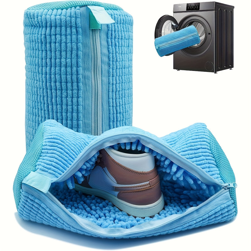 1 pieza de Aivher, bolsa de lavado de zapatos de fibra esponjosa 360°, lavable en máquina, duradera, reutilizable, con cierre de cremallera, tejido de chenilla resistente a la decoloración, para zapatos, zapatillas, calzado, lavado en máquina y secado, b