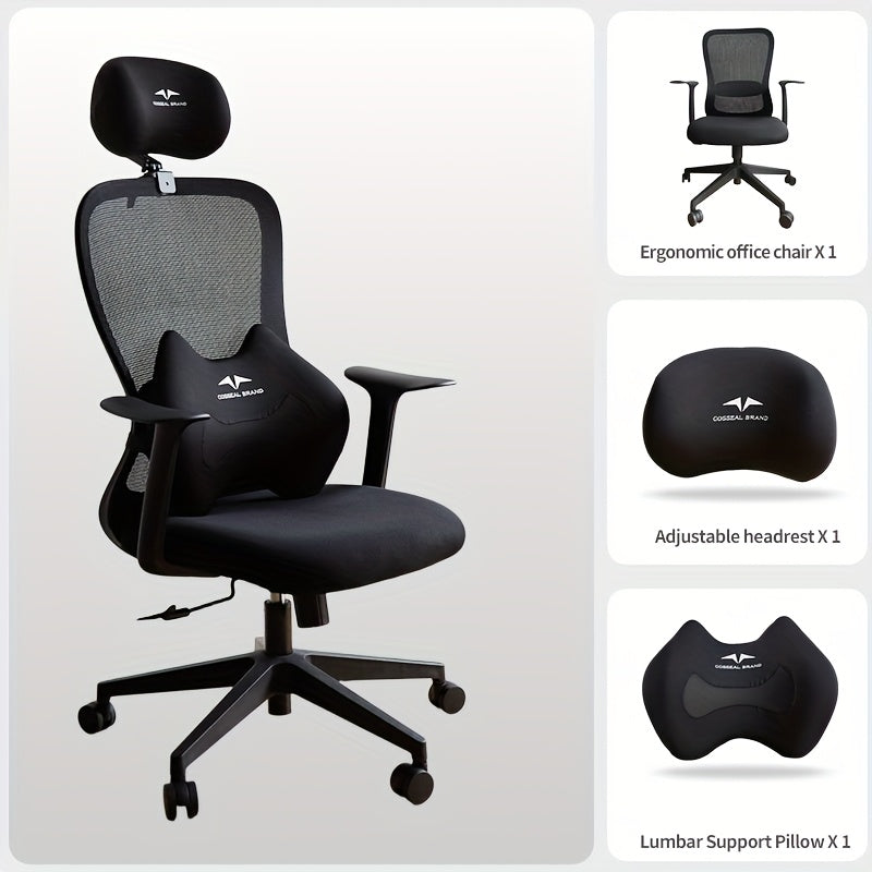 Butaca Ergonómica de Oficina con Soporte Lumbar Ajustable y Cojín de Espuma Viscoelástica - Mecanismo Giratorio 360°, Reposabrazos Ergonómicos, 5 Ruedas para Suelos Duros -