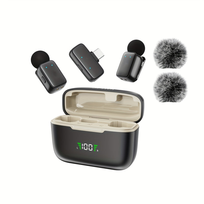 Micrófono inalámbrico mini de clip con estuche de carga - Micrófono lavalier portátil para vlogging, streaming, podcasts y reuniones