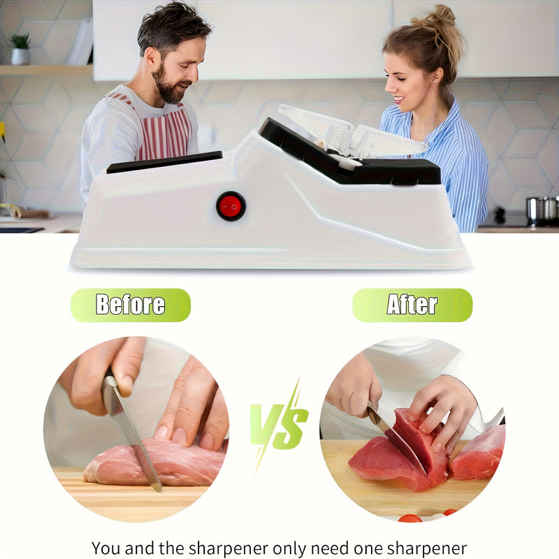 Afila Cuchillos Eléctrico Profesional USB de Doble Cara y Alta Velocidad para Cocina Doméstica con 6 Piedras Reemplazables y Cubierta Protectora, Adecuado para Varios Tipos de Cuchillos