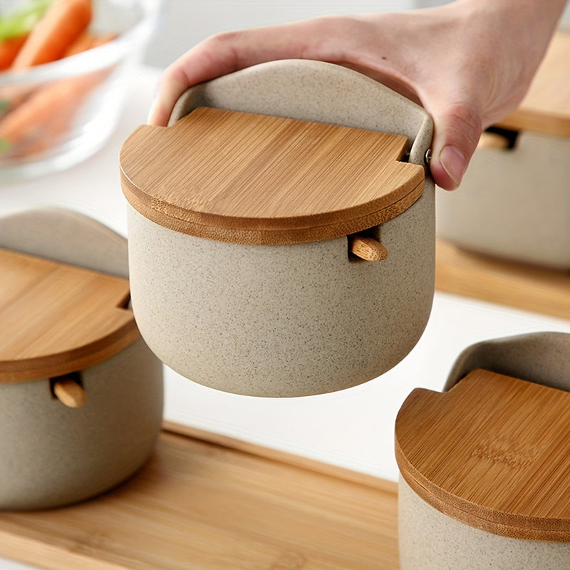 2/3 piezas/Set, Set de ollas de condimento, olla de especias de cocina, recipientes de condimento, olla de glutamato monosódico de cerámica, salero y pimentero con bandeja, recipientes de pimienta, almacenamiento de condimentos con tapa, caja de almacena