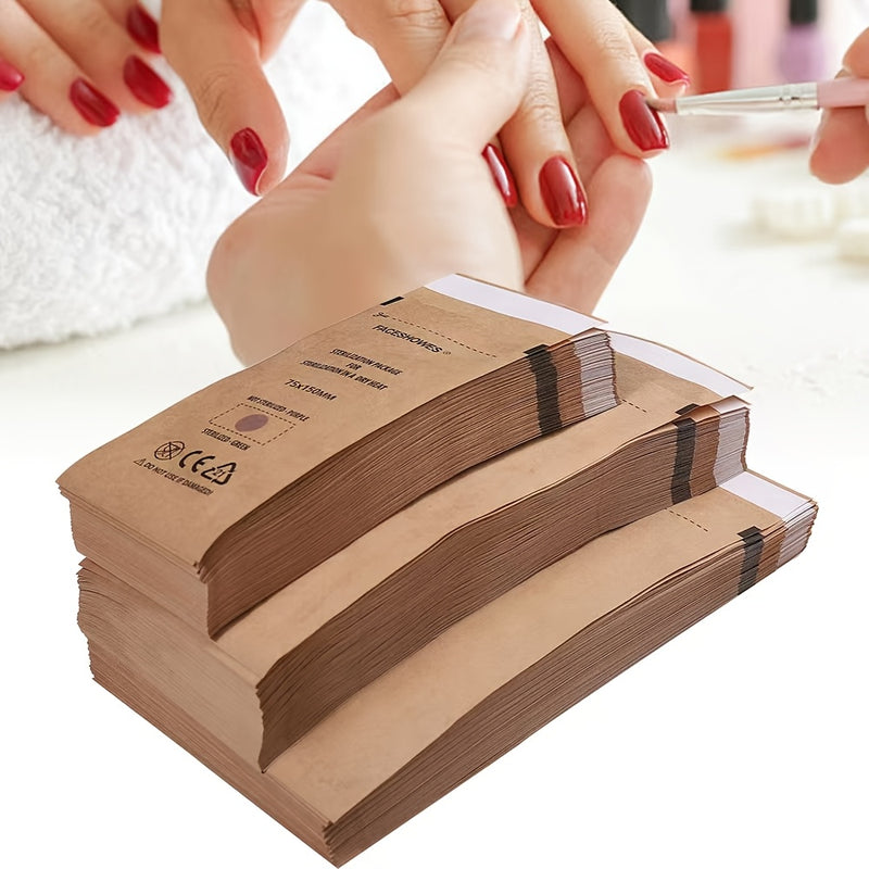 Bolsas de esterilización para el cuidado de las uñas de 50 piezas - Auto-sellables, esterilizadas a alta temperatura EO y vapor, inodoras, seguras y no tóxicas, diseño portátil y de ahorro de espacio para herramientas y accesorios de manicura y pedicura