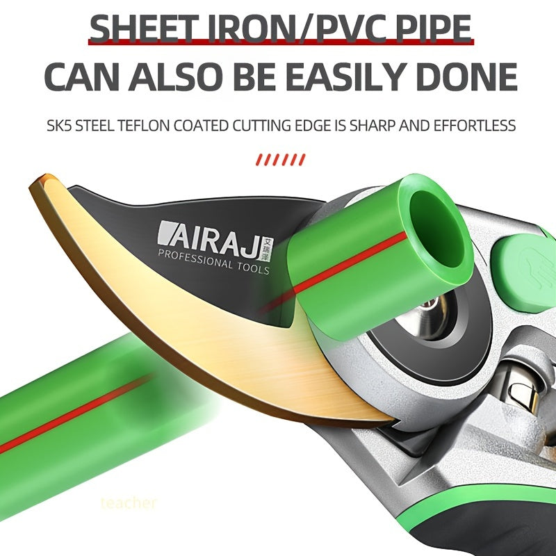 1pieza AIRAJ Tijeras de Poda Ergonómicas - Afiladas, Duraderas y Seguras Herramienta de Jardinería para el Cuidado de Plantas sin Esfuerzo, Sin Requerimiento de Armado - Negro con Acentos Verdes - Cuchillas de Acero Inoxidable, Ideales para Todas las Est